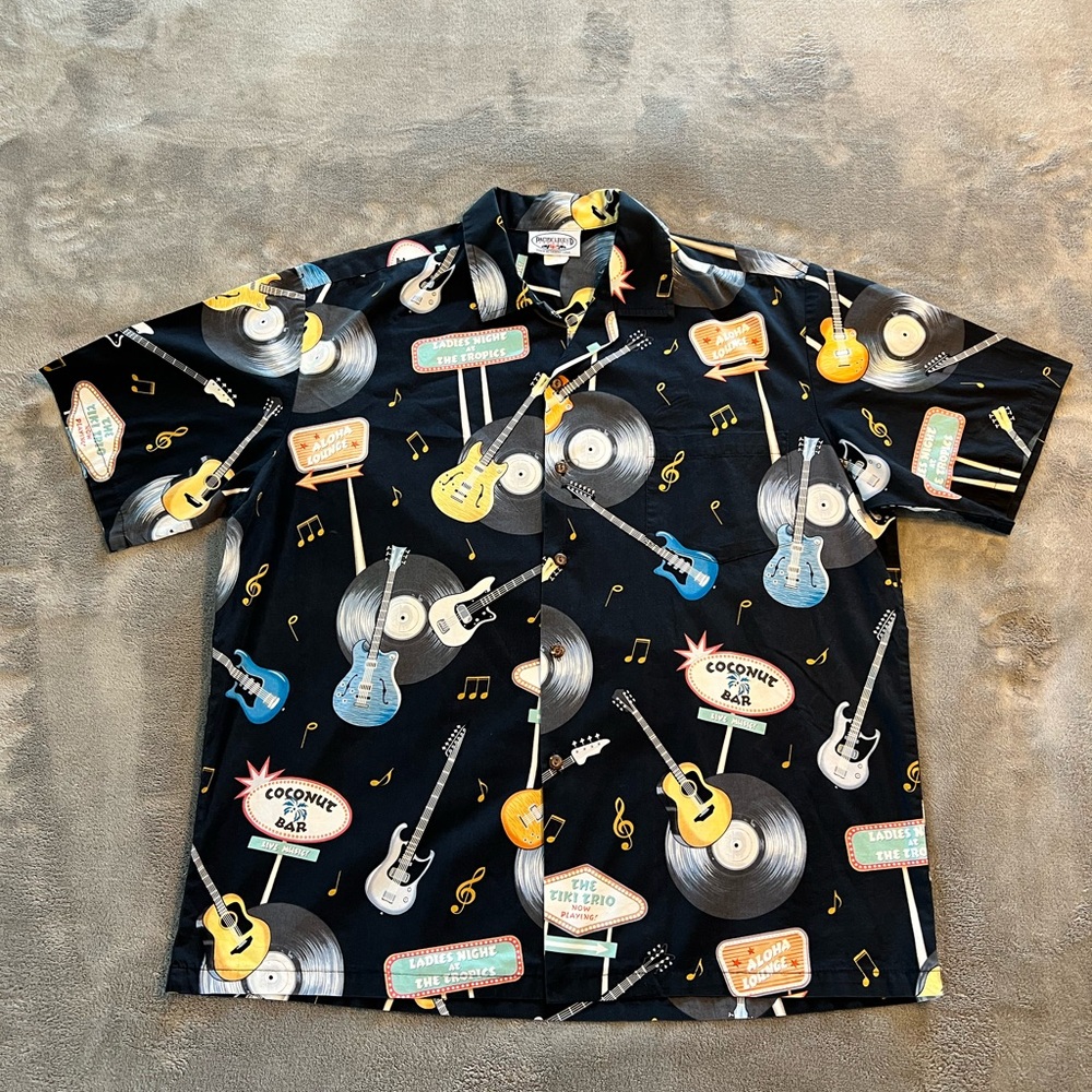 Pacific Legend Apparel Music Theme Hawaiian Button Down Short Sleeve Men’s XL